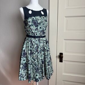 LC Lauren Conrad Blue and White Embellished Tie Front Mini Dress